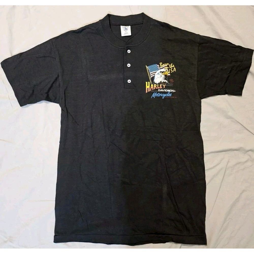 VTG 1989 Harley Davidson Motorcycles Born In The USA Eagle L Shirt Sioux Falls